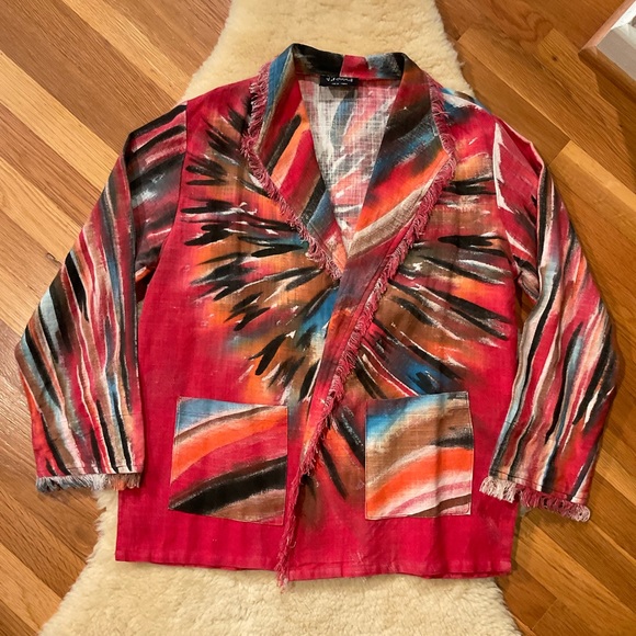 Dilemma organic cotton colorful open front fringe jacket - Picture 2 of 14